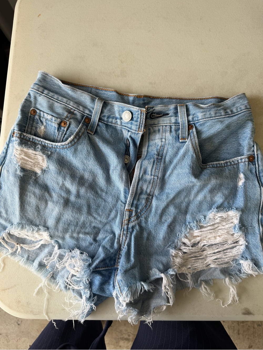 Levi's Light Blue Distressed High-Rise Denim Shorts
